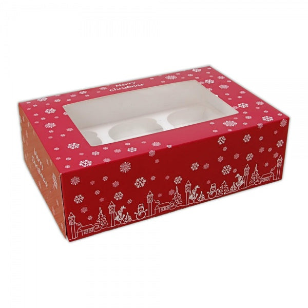 Christmas 6 Cupcake Box 3" High (Bulk Available)