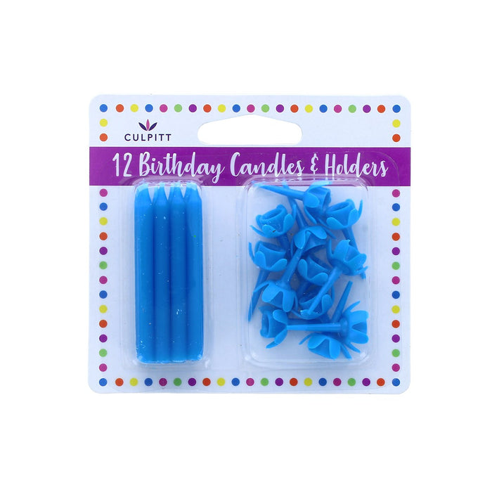 Blue Candles And Holders 12pk