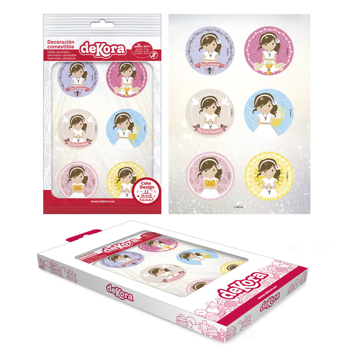 Edible 2.5" (5.8cm) Communion Girl Cupcake Discs