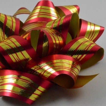 2 x Golden Striped Self Adhesive Bows Red