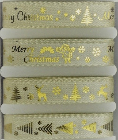 15mm Assortment Ivory Merry Christmas Ribbon 4 x 2 Mtr
