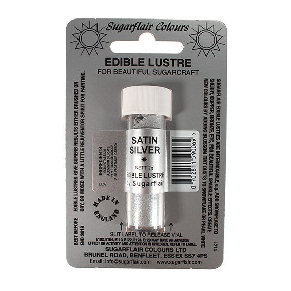 Sugarflair Edible Lustre Colour - Satin Silver E171 Free