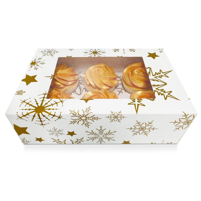 6 Gold Stars Satin Cupcake Box