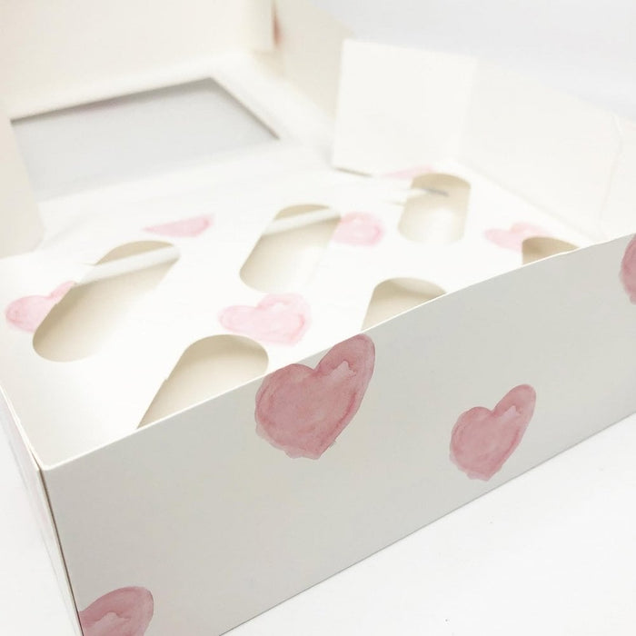 6 Cupcake Box - White Pink Heart