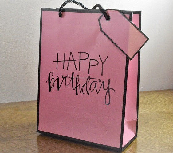 Medium Pink Happy Birthday Gift Bags & Tag