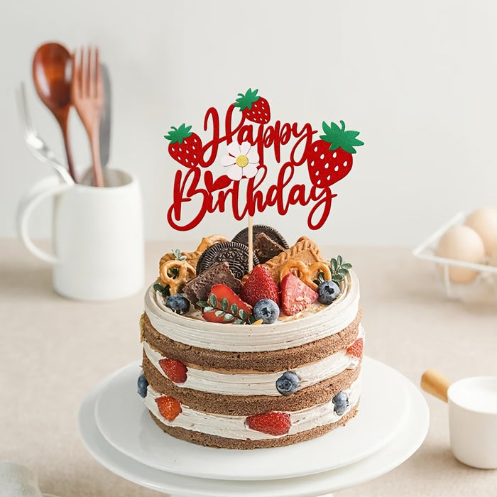 Happy Birthday Strawberry Topper 6.5" x 5.5"