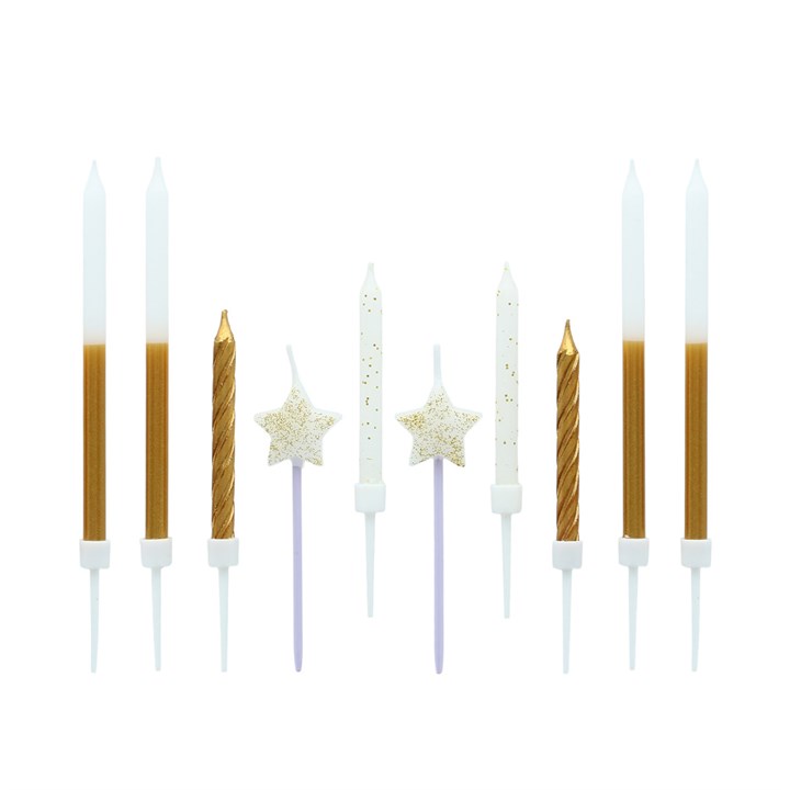 10 Gold Sparkle Cake Topper Candles