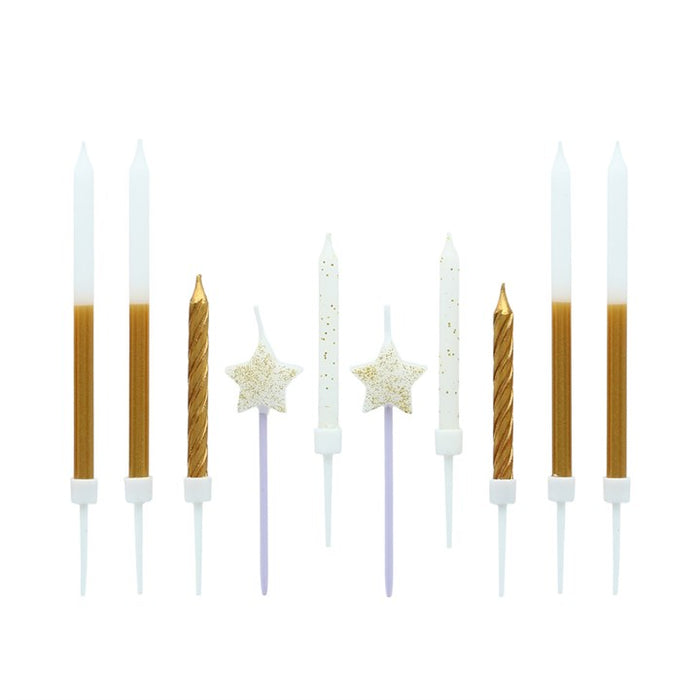10 Gold Sparkle Cake Topper Candles
