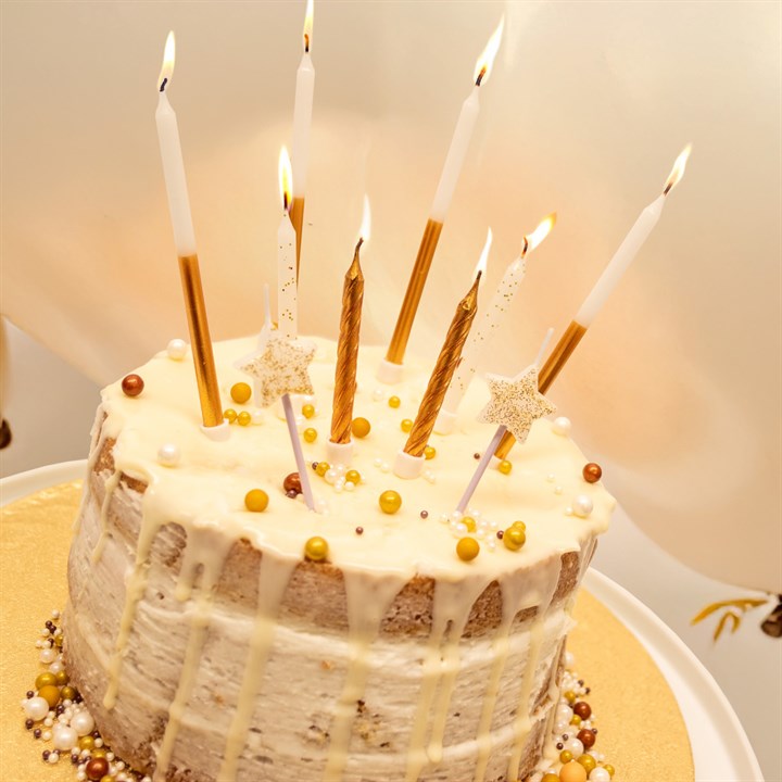10 Gold Sparkle Cake Topper Candles