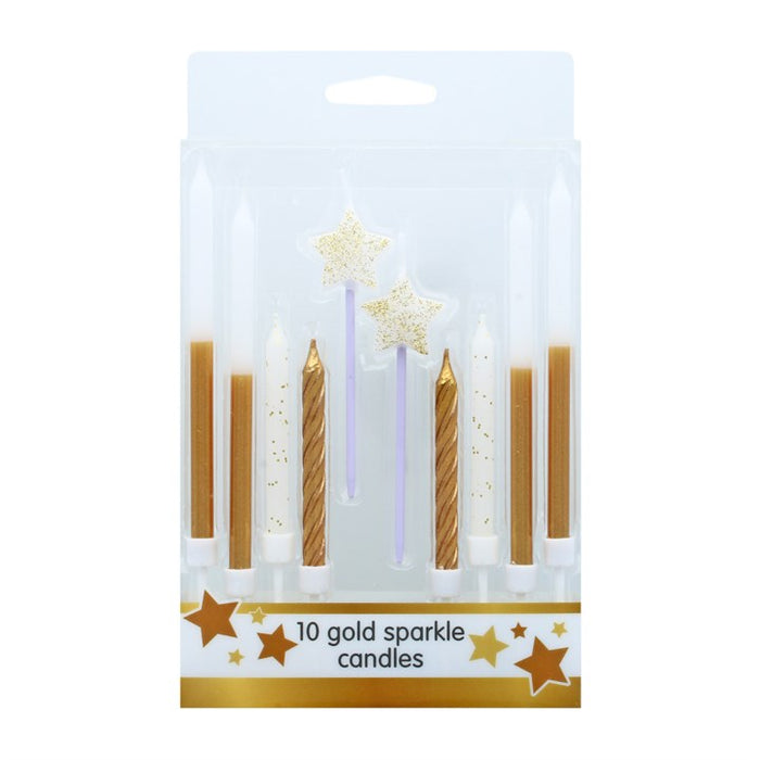 10 Gold Sparkle Cake Topper Candles