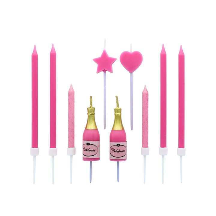 10 Pink Fizz Cake Topper Candles