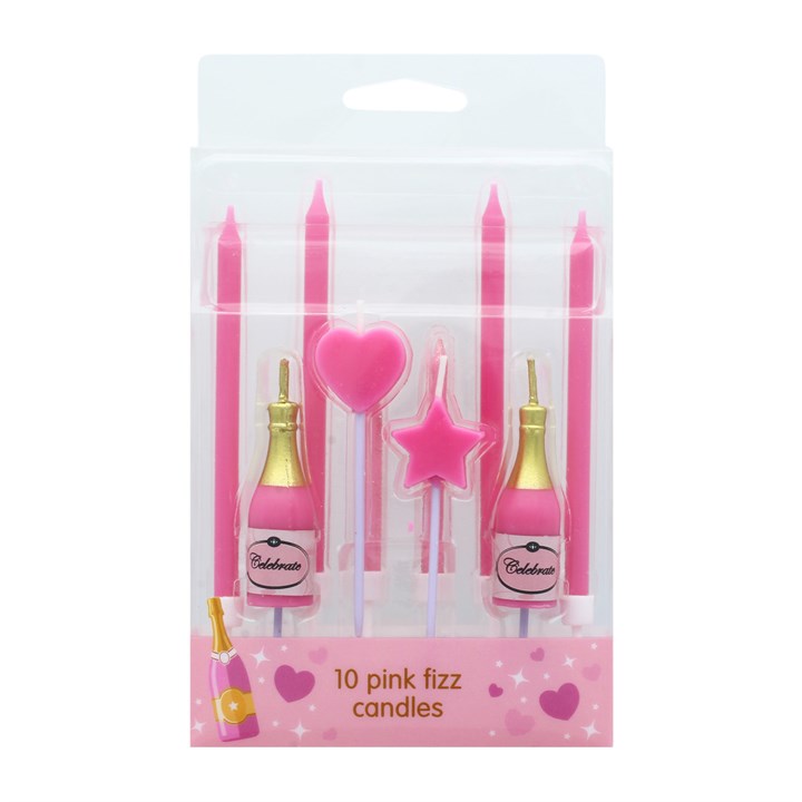 10 Pink Fizz Cake Topper Candles