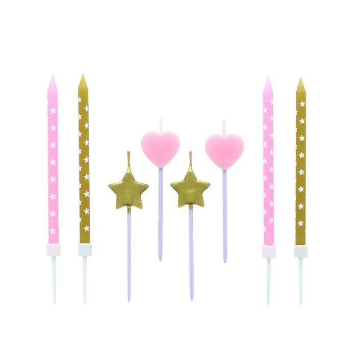 8 Stars & Hearts Cake Topper Candles
