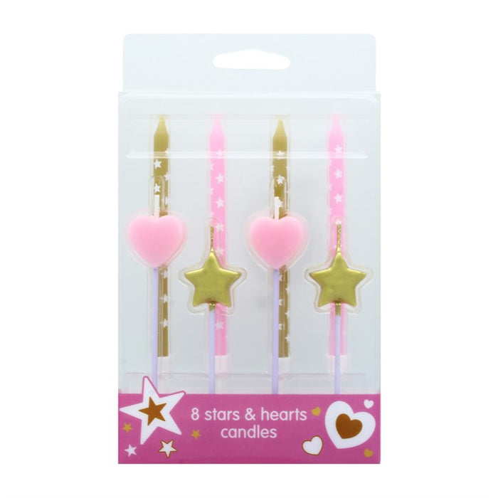 8 Stars & Hearts Cake Topper Candles