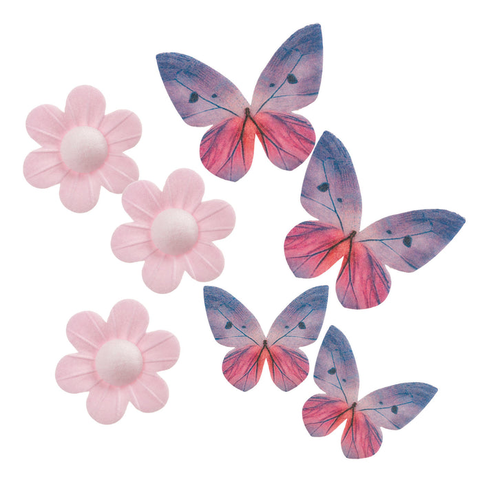 Wafer Rose Flowers- Lilac Butterflies