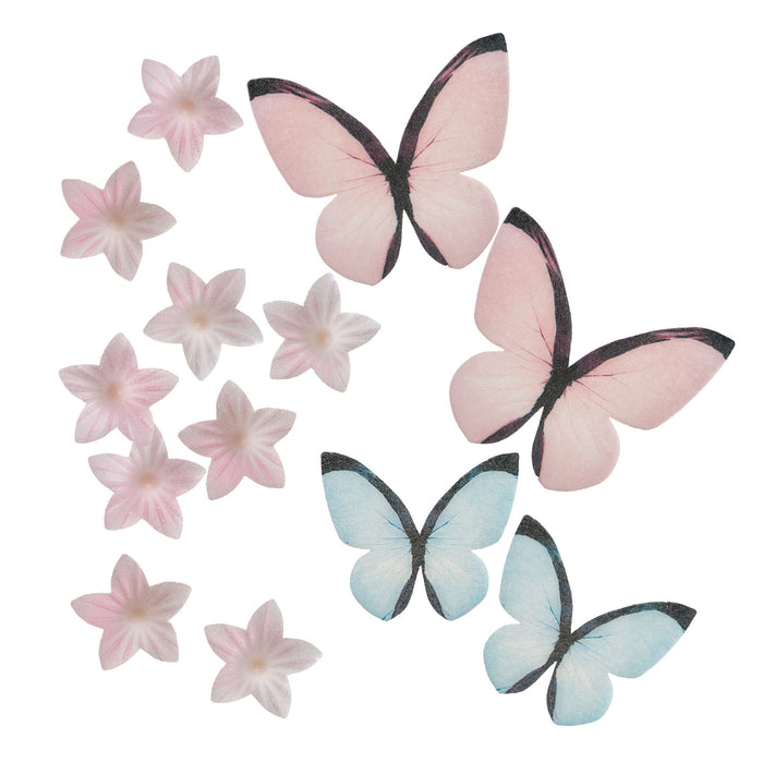 Mini Pink Flowers- Blue & Pink Butterflies