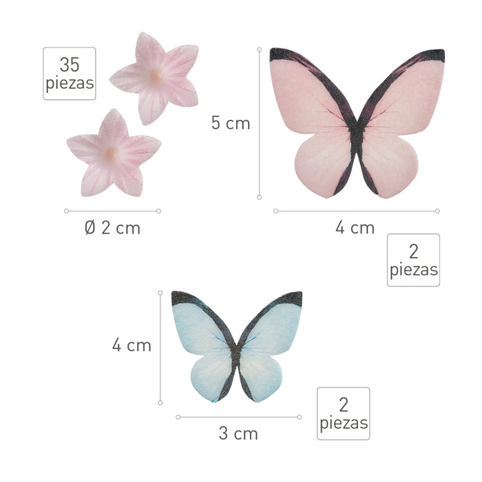 Mini Pink Flowers- Blue & Pink Butterflies