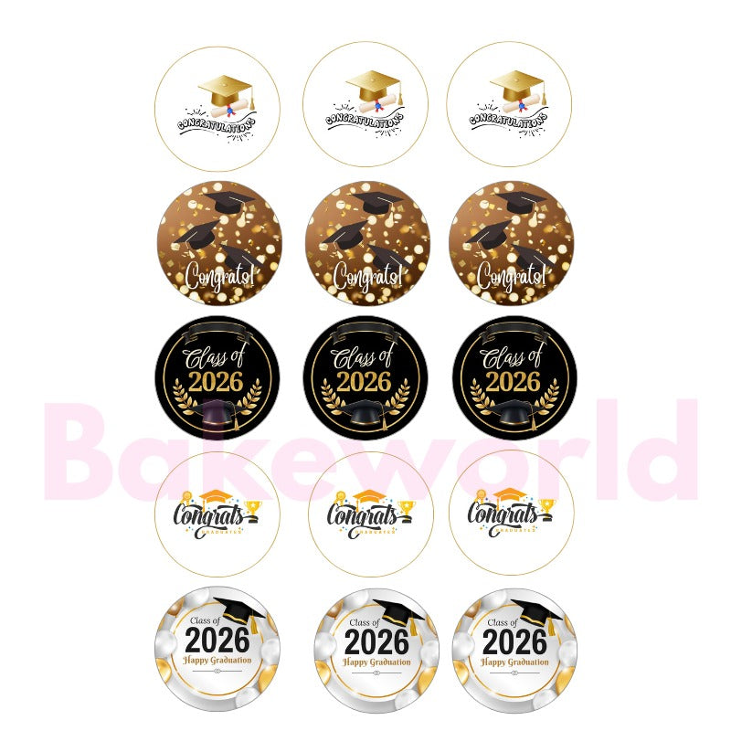 Graduation Edible Cupcake Toppers 15 x 2"