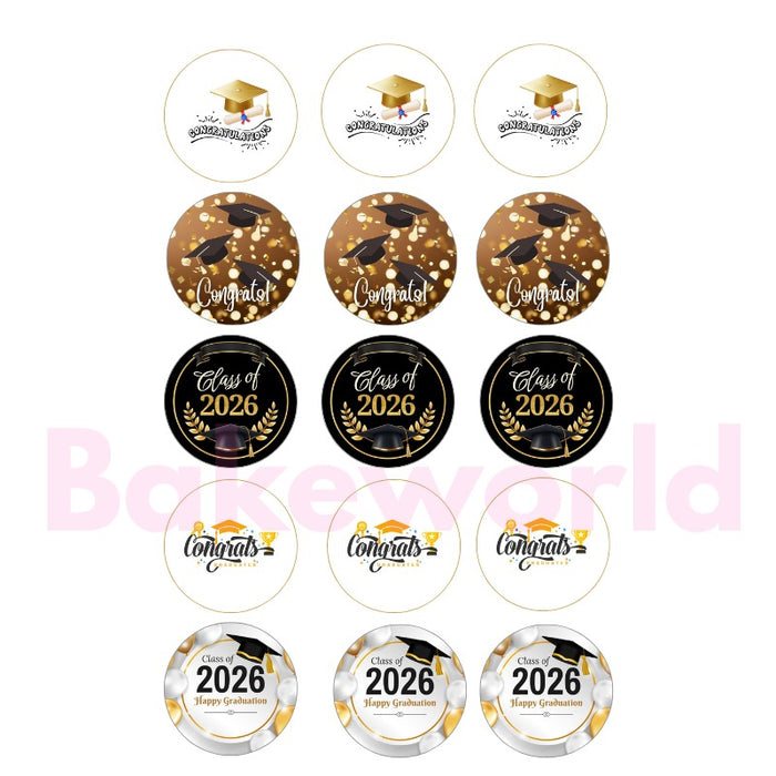 Graduation Edible Cupcake Toppers 15 x 2"