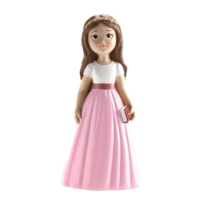 Dekora Resin Communion Girl - Pink Skirt Flowers  6"