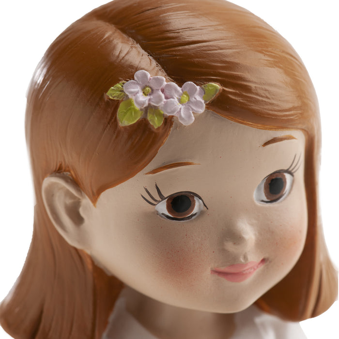 Dekora Resin Communion Girl - Rosary Pink Ribbon  6"