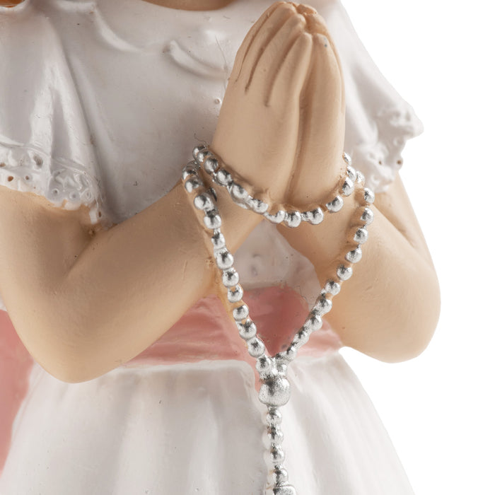 Dekora Resin Communion Girl - Rosary Pink Ribbon  6"
