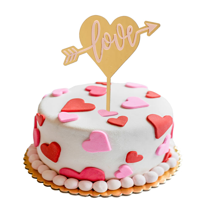 Gold and Pink Heart Topper 13cm x 11cm