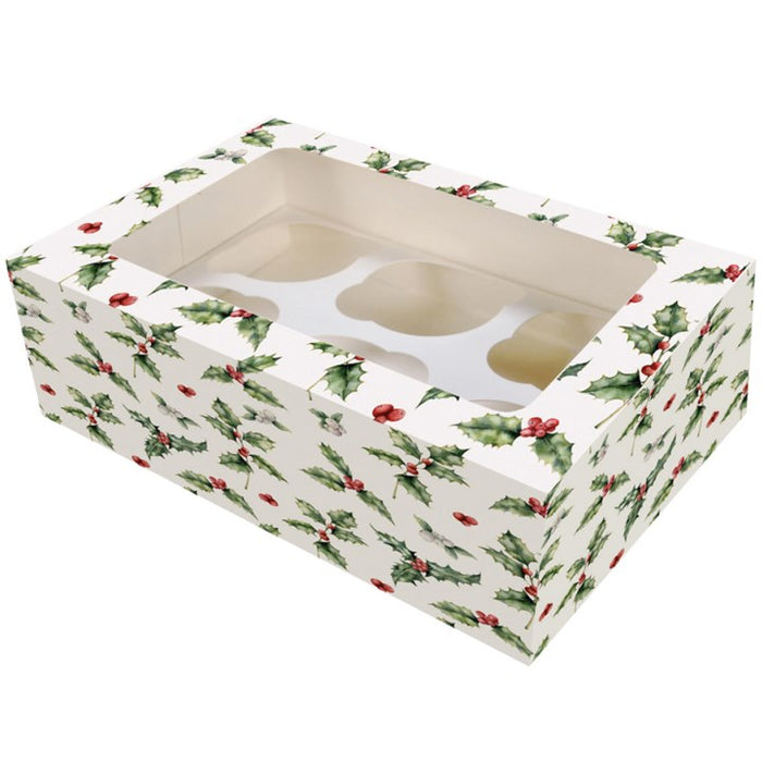6/12 Cupcake Box -Vintage Holly