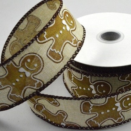 Wired Natural Woven edge ribbon Gingerbreade 10 Mtrs