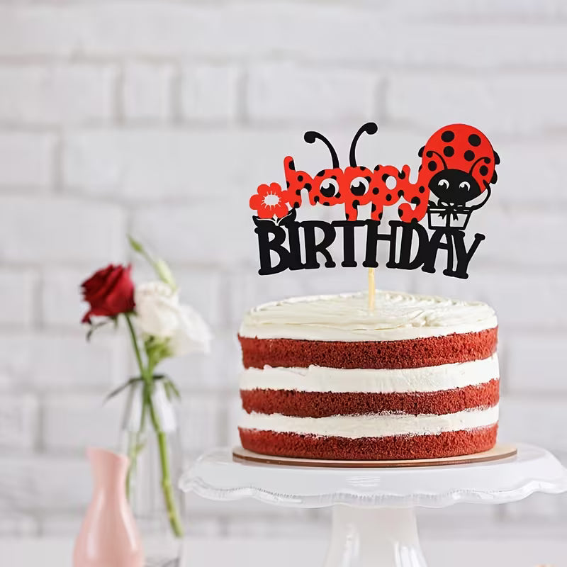 Happy Birthday Ladybird Topper 6.3" x 4"
