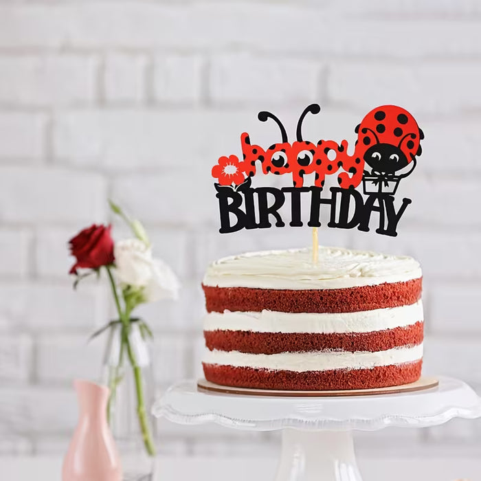 Happy Birthday Ladybird Topper 6.3" x 4"