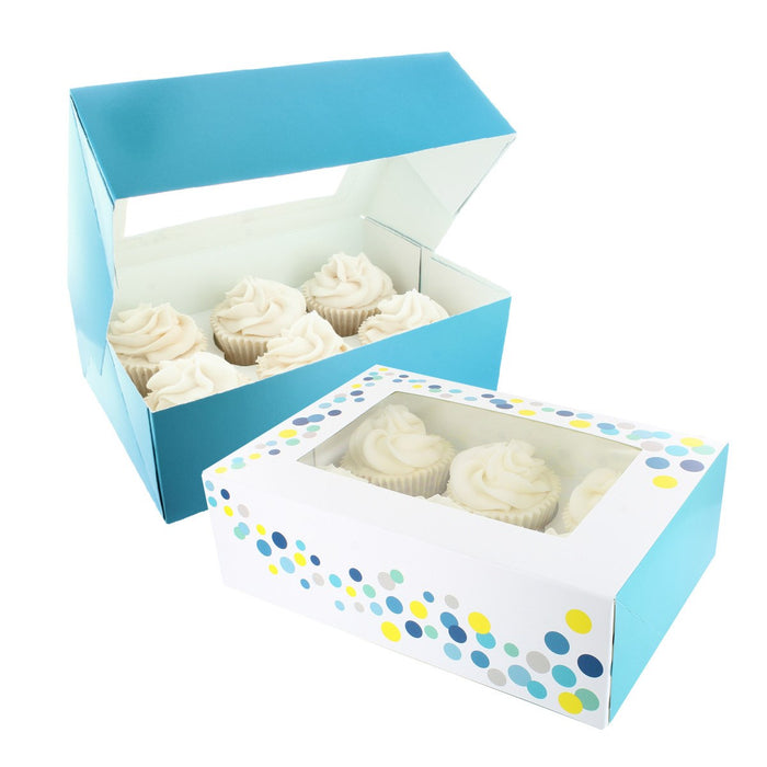 6 Full/Mini 12 Cupcake Box - Teal Confetti Twin Pack