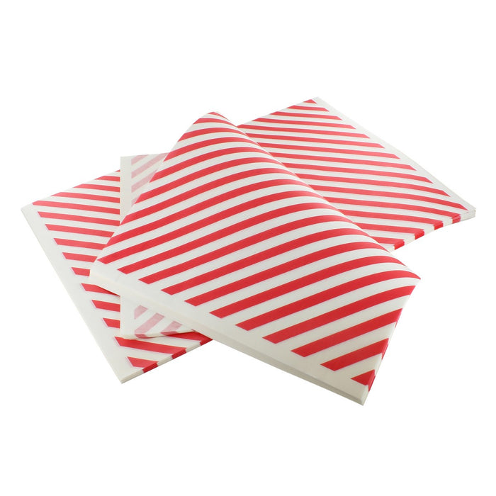 100 Greaseproof Liner Sheets Stripe Red 250x360mm