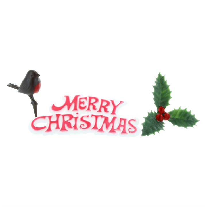 Cake Toppers - Holly, Robin & Motto - 25 Pack