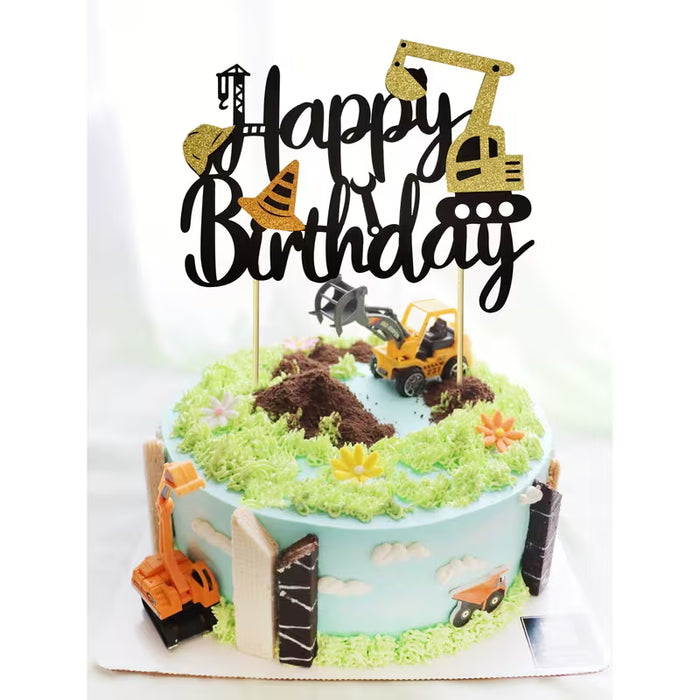 Happy Birthday Construction Topper 6.5" x 5.5"