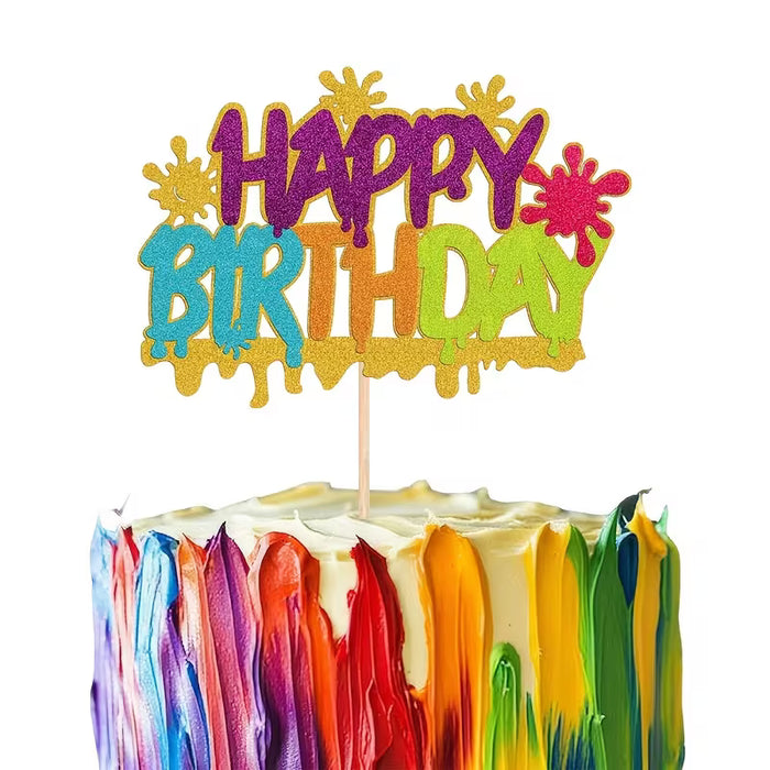 Happy Birthday Art Paint Topper 5.5" x 3.8"