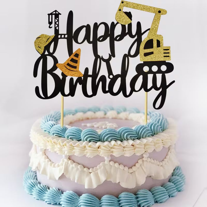 Happy Birthday Construction Topper 6.5" x 5.5"