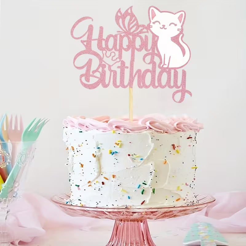 Happy Birthday Cat Topper 6" x 4.8"