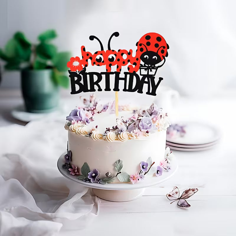 Happy Birthday Ladybird Topper 6.3" x 4"