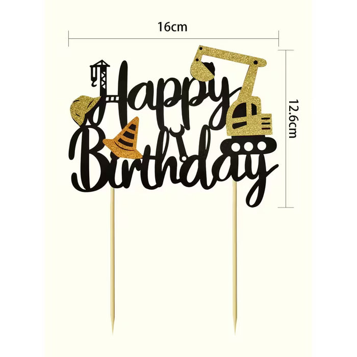 Happy Birthday Construction Topper 6.5" x 5.5"