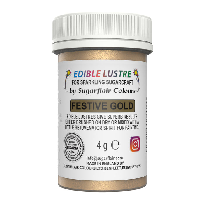 Sugarflair Edible Lustre Glitter -Festive Gold (E171 Free) 4g