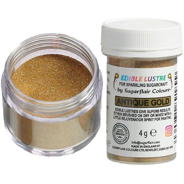 Sugarflair Edible Lustre Dust - Antique Gold E171 Free 4g