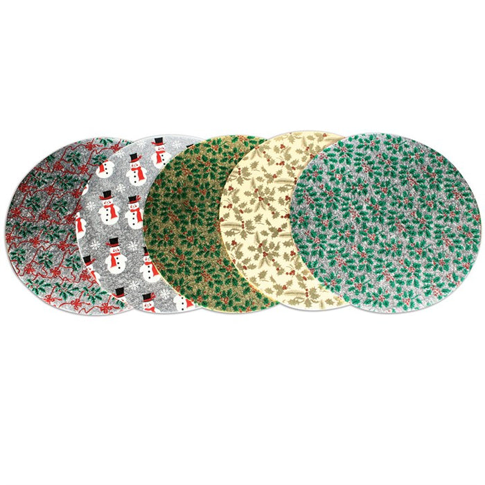 10'' Xmas Multi Style Round Turn Edge Cards 3mm 5pk