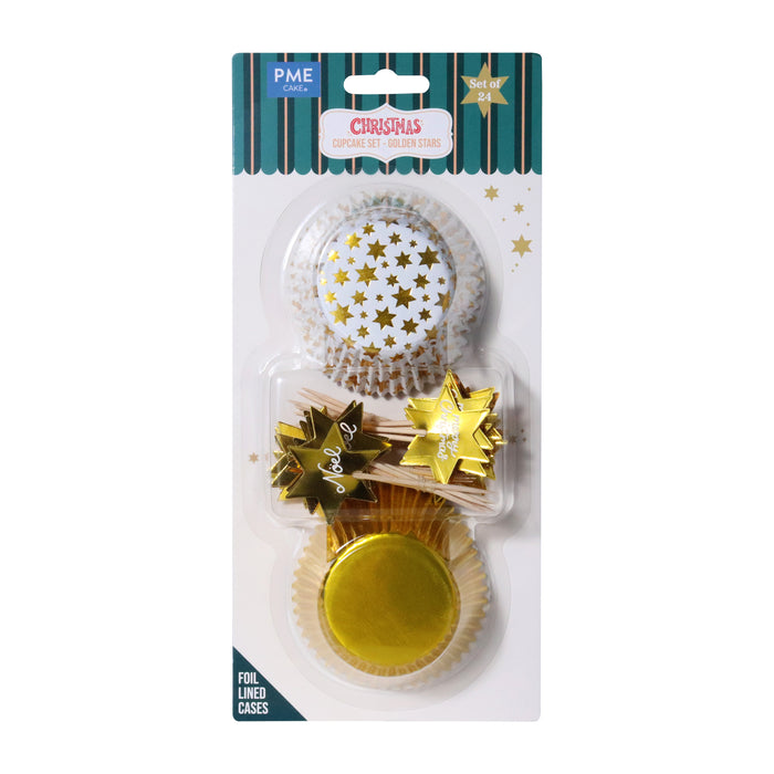 PME Christmas Cupcake & Topper Set of 24 - Golden Stars