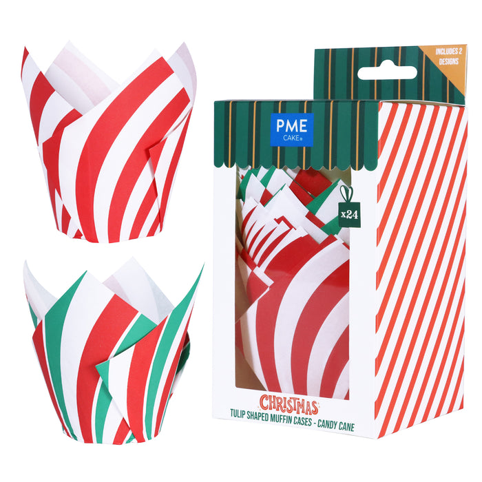 PME Christmas Tulip Muffin Cases - Candy Cane 24pk