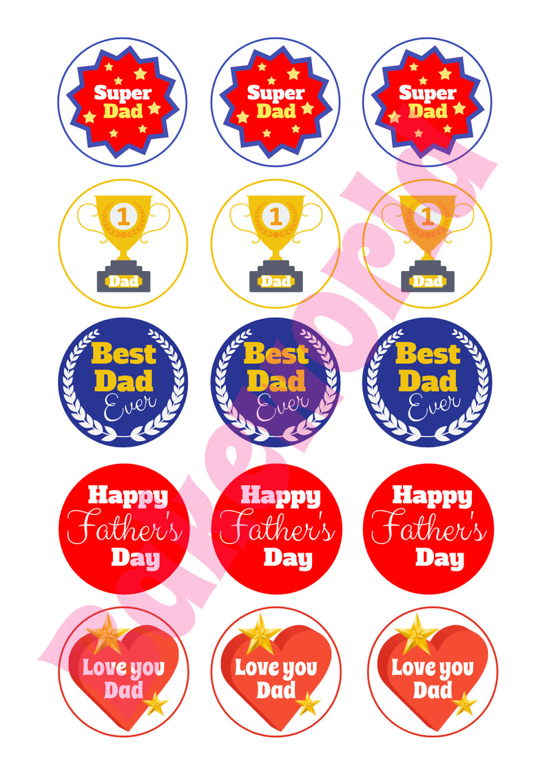 Father's Day Edible Cupcake Toppers 15 x 2"