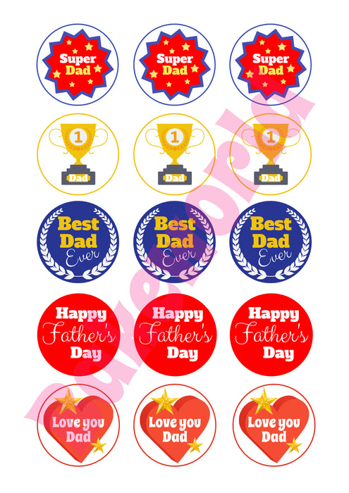 Father's Day Edible Cupcake Toppers 15 x 2"