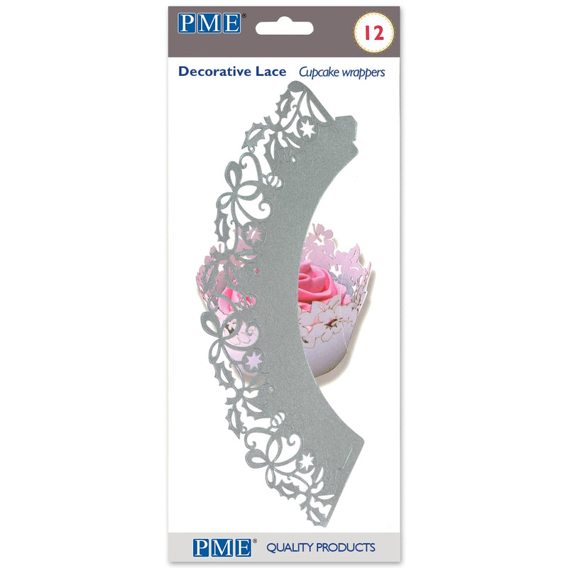 Cupcake Wrappers - Silver Holly Pk/12