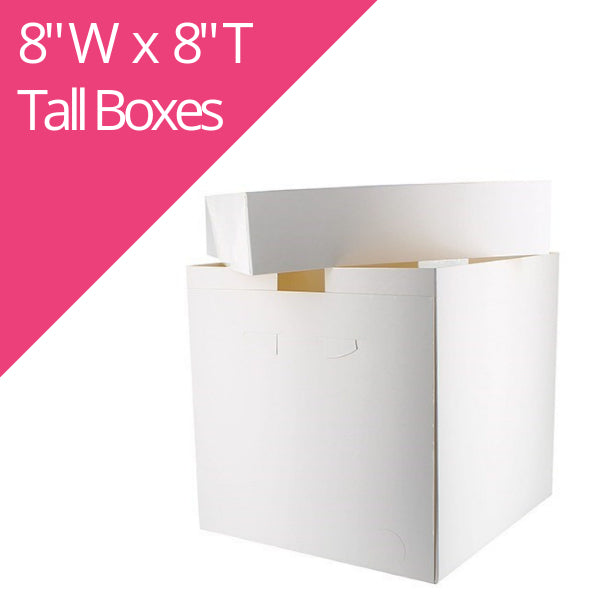 White Tall Cake Box - (8" X 8" X 8'')