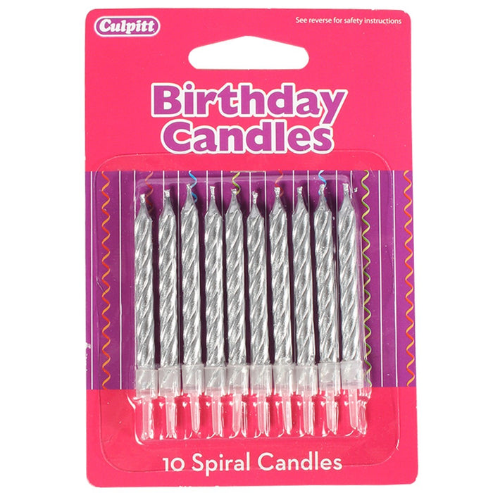 Silver Spiral Candle 10pk